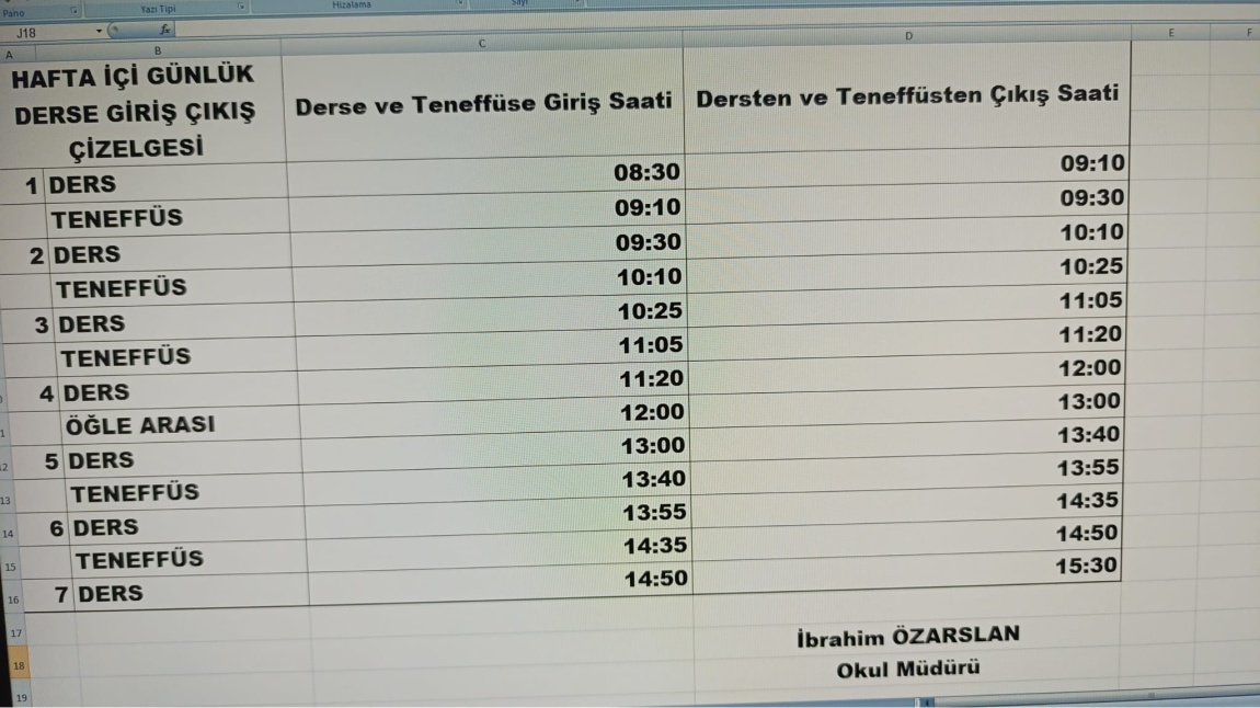 HAFTA İÇİ GİRİŞ ÇIKIŞ SAATLERİMİZ